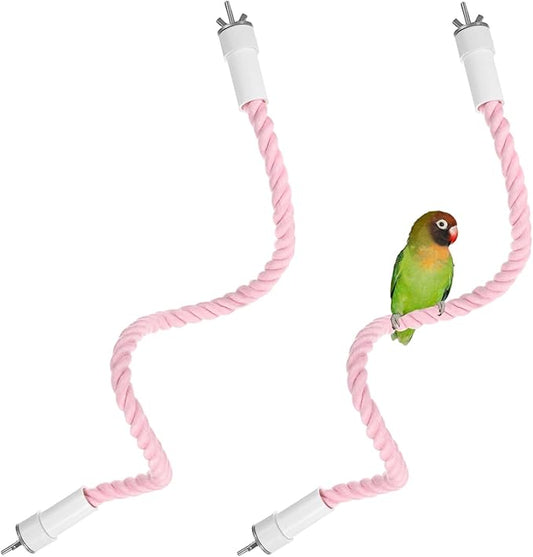 2-Pack Rope Perches for Bird Cages, 23.6 in Length Comfort Grip Flexible Rope Perch Beak & Paw Grinding for Parrots/Cockatiels/Parakeets, Bird Platform Sand [Pink]