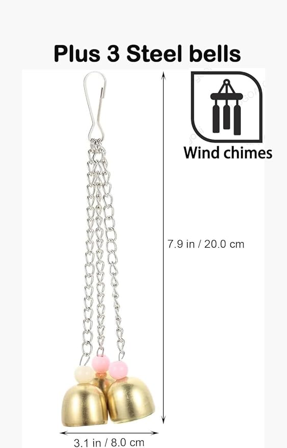 65inch Cotton Bendable Rope(Plus 1 Set 3 Steel Bells) Perch Swing Bird Chew Toys Amazon Parrots Cage Toys with Bell Swing Climbing Standing Bungee Bird Toys for Large to Regular Size Birds
