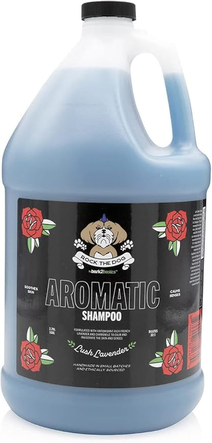 Bark2Basics Rock The Dog Aromatic Pet Shampoo, 1 Gallon - Lavender and Chamomile Infused to Calm and Invigorate The Skin and Senses, Concentrated, Professional Grade