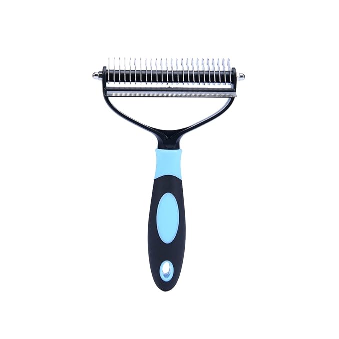 Dog Brush for Shedding,Professional Pet Grooming Tool,2 in 1 Dematting Comb & Undercoat Rake for Long Haired Dogs,Mats & Tangles Removing,Deshedding Tool for Long Haired Cats (large, blue)