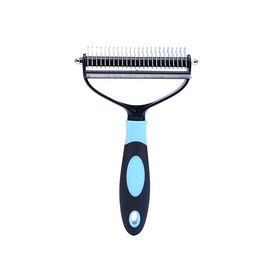 Dog Brush for Shedding,Professional Pet Grooming Tool,2 in 1 Dematting Comb & Undercoat Rake for Long Haired Dogs,Mats & Tangles Removing,Deshedding Tool for Long Haired Cats (large, blue)