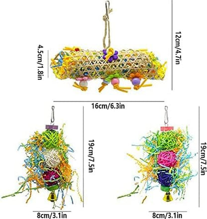 EBaokuup 3Pack Bird Chewing Toys Foraging Shredder Toy Parrot Cage Bird Loofah Hanging Toy for Cockatiel Conure African Grey Parrot