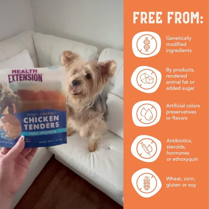 Health Extension Grain-Free Chicken Tenders Dog Treats, 4oz (113g)  Natural, Crispy Gourmet Training Treats for Adult Dogs and Puppies