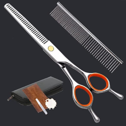AIRY 7.5" Professional Thinning Shears Dog Grooming Blending Scissor, 20%-30% Thinning Rate Pet Grooming Thinner Blender Shears Set Includes No Traces Scissors & Steel Comb Right and Left Handers