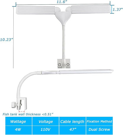 LED Aquarium Light Full Spectrum Clip Fish Tank Light Plants Light Double Swing Arm Light 4W (A00)