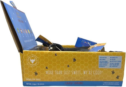 Honey I'm Home, Large Buffalo Horn Hard Dog Chew, 10 Piece Bulk Box - All Natural, Free Range, Healthy, Grain Free & Honey Coated