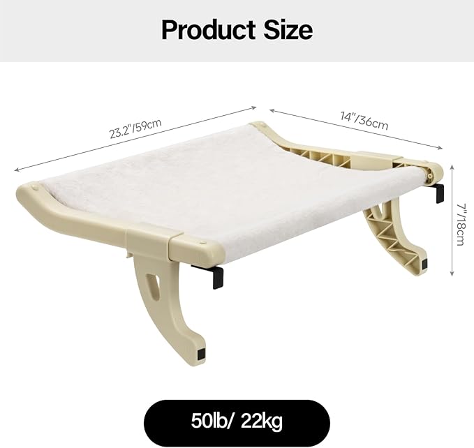 MEWOOFUN Window Sill Perch for Indoor Cats, One-Step Sliding Clamping Slot Adjustment Cat Hammock With Removable Covers, Bed for Windowsill & Bedside (Beige, Large)