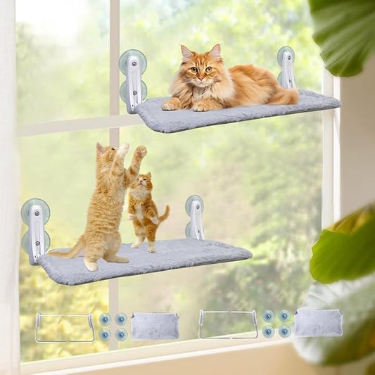 L&W BROS. 2 Pc Heavy Duty Cat Window Perch Holds up to 50 lbs, Foldable Cat Window Hammock with 4 Strong Suction Cups, Easy to Install, 24" Window Seat for Large or Multiple Cats (L 2Pc)