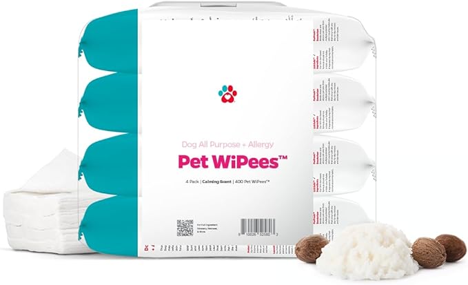 Pet Parents® Pet WiPees Dog All Purpose + Allergy Dog Wipes, Pet Wipes for Dogs, Puppy Wipes & Paw Wipes, Large Dog Wipes (100 Count (Pack of 4), Natural)