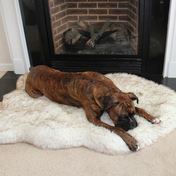 PupRug Orthopedic Dog Bed for Dogs with Soft Faux Fur and Memory Foam for Joint Pain Relief, Machine Washable Waterproof Couch Bed, White, Medium