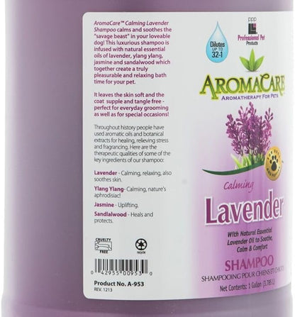 PPP AromaCare Calming Lavender Shampoo for Dogs with Anxiety - Relax Anxious Dogs Instantly - Lavander Oil & Ylang Ylang for a Soothing Bath Time - 1 Gallon