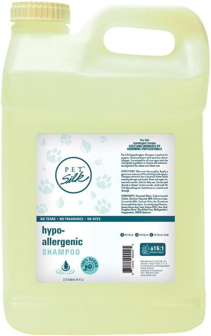 Pet Silk Hypoallergenic Shampoo, Free of Dyes and Fragrances, Specially Designed for Pet's with Sensitive Skin, Infused with Keratin, Achieve a Strong, Healthy & Smooth Coat for Your pet! (2.5 GAL)