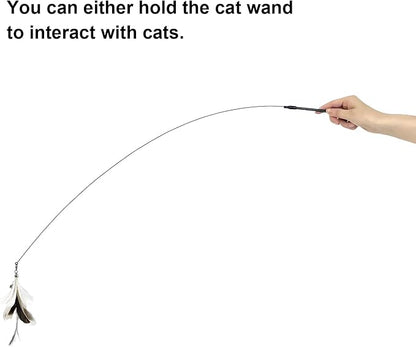 TTcat Cat Wand Toys with Suction Cup, Interactive Bird Simulation Cat Toy Set,Cat Teaser Cat Toys,Flexible Steel Wire and 3Pcs Replacement Feather Refills with Bells.