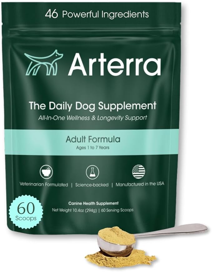 Adult Dog Powder Supplement & Food Topper  46 Ingredients for Gut, Immune & Brain Health  Daily Longevity Multivitamin for Whole Body Wellness | 60 Scoops