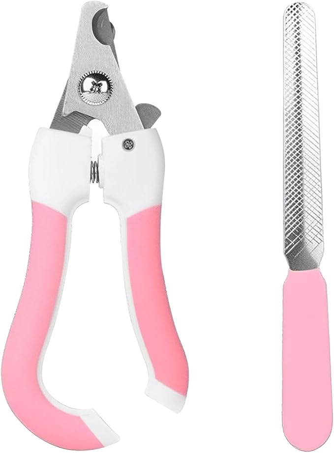 Zoocozy Pet Nail Clippers and File Set - Professional Dog &Cat Nail Trimmer with Safety Guard, for Small Pets Puppies, Kittens, Rabbits with Nail File for Daily Grooming (Pink Colour)