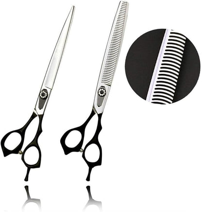 8.0 Inch Black Cutting& Chunker Pet Grooming 440C Stainless Steel Scissors with Comb Dog Hair Cutting and Thinning Shears Kit With Comb Dog Grooming For Pet Groomer 5pcs