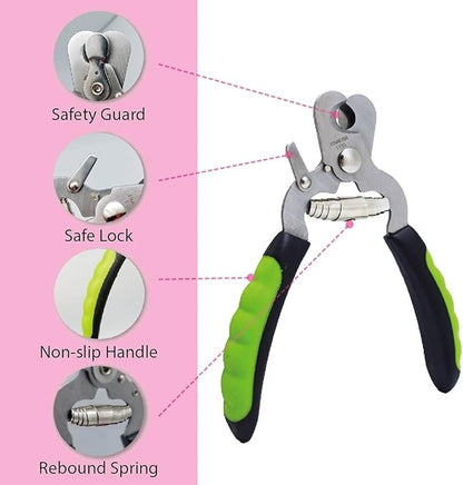 Dog Nail Trimmers for Medium Dog and Cat, with Protective Guard to Avoid Over-Cutting, Stainless Steel Blades and Anti-Slip Handle, Professional Grooming Scissors