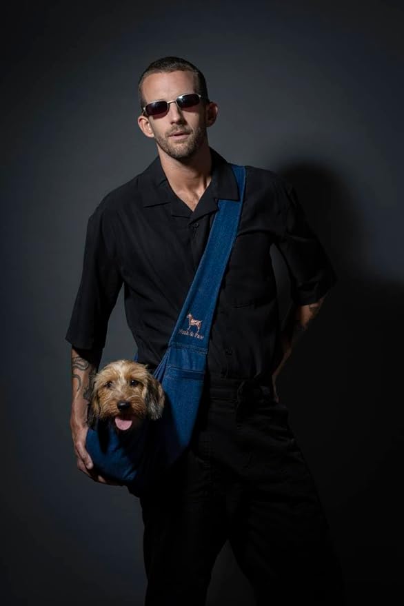 Noah & Paw Dog Sling Carrier for Small Dogs 5-18lb, Dog Sling for Small Dogs and Cats, Dog Carrier with Adjustable Padded Strap, Premium Denim, Lined with Fur, Double Safety Feature, Machine Washable