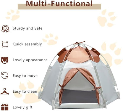 Outdoor Pet Curtain Camping Tent, Pop up Cave Bed for Indoor Cats and Small Dogs, Portable Cat House Dog House, Brown.