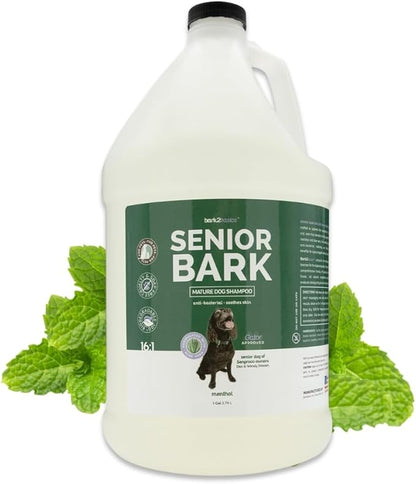 Bark2Basics Senior Bark Dog Shampoo | 1 Gallon, Expertly Crafted for Senior Dogs, Enriched with Menthol and Aloe Vera, Provides Soothing to Muscles and Joints, Follicle Stimulating