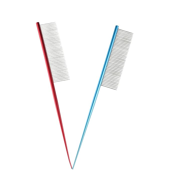2Pcs Pet Hair Comb, Dog Grooming Comb with Stainless Steel Teeth Professional Pet Dematting Tool, Prevents Knots and Mats for Cat Dog Small Medium Pets