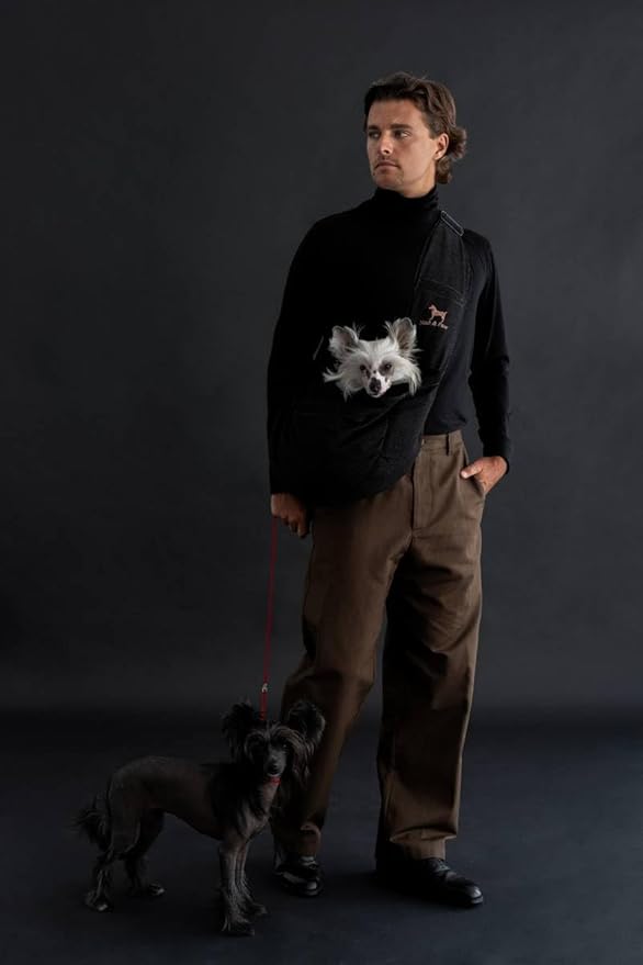 Noah & Paw Dog Sling Carrier for Small Dogs 5-18lb, Dog Sling for Small Dogs and Cats, Dog Carrier with Adjustable Padded Strap, Denim Lined with Fur, 3X Safety Features, Machine Washable