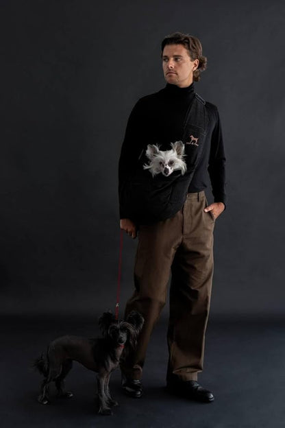 Noah & Paw Dog Sling Carrier for Small Dogs 5-18lb, Dog Sling for Small Dogs and Cats, Dog Carrier with Adjustable Padded Strap, Denim Lined with Fur, 3X Safety Features, Machine Washable