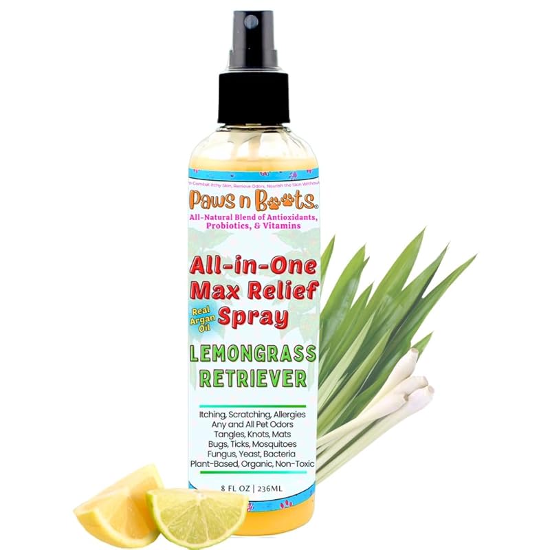 All-in-One Dry Shampoo Spray  100% Natural, Plant-Based. Removes All Pet Odors, Tangles, & Mats. Fast Relief for Itching, Inflammation. Safe to Use on Toys, Clothes, Furniture, Pets. Tear Free. Lemongrass