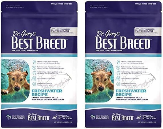 Best Breed Dr. Gary's Freshwater Recipe Slow-Cooked in USA [Natural Dry Dog Food for All Breeds and Sizes] - 4lbs. (Pack of 2)