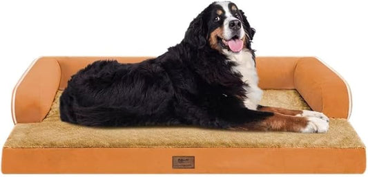 Large Dog Bed Orthopedic Washable, Orthopedic Dog Beds for Large Dogs with Washable Cover, Removable Bolster and Non-Slip Bottom Orange Large Dog Beds Orthopedic, XXXLarge Extra Large Dogs