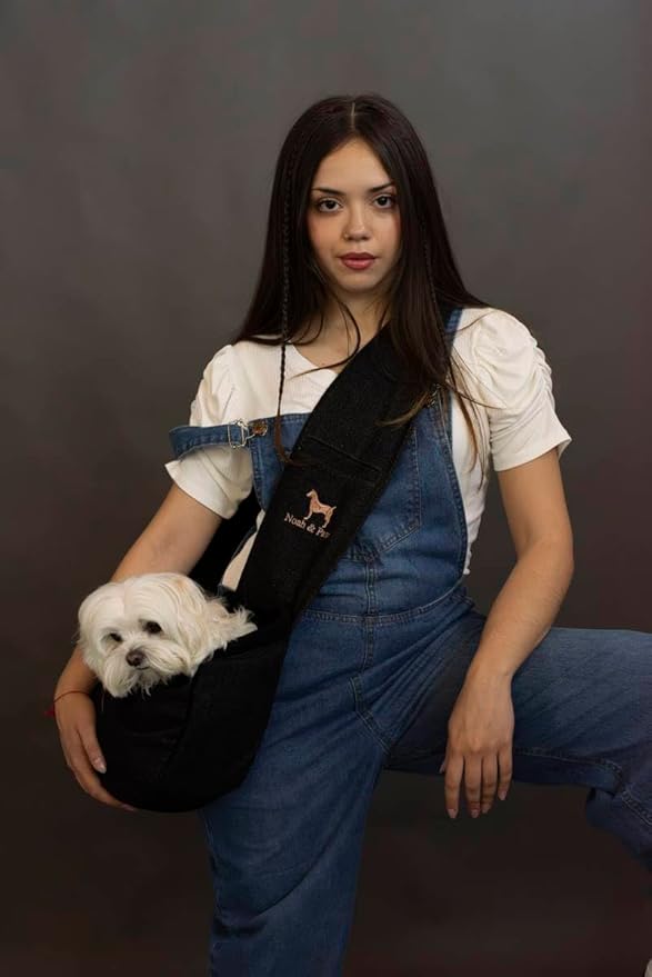 Noah & Paw Dog Sling Carrier for Small Dogs 5-18lb, Dog Sling for Small Dogs and Cats, Dog Carrier with Adjustable Padded Strap, Denim Lined with Fur, 3X Safety Features, Machine Washable