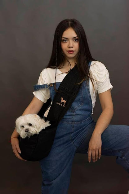 Noah & Paw Dog Sling Carrier for Small Dogs 5-18lb, Dog Sling for Small Dogs and Cats, Dog Carrier with Adjustable Padded Strap, Denim Lined with Fur, 3X Safety Features, Machine Washable