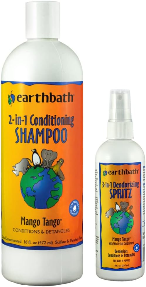 earthbath, Mango Tango 2-in-1 Conditioning Shampoo & Spritz - Cruelty Free Dog Shampoo and Conditioner, Made in USA, Gentle Dog Conditioner, Best Puppy Shampoo & Puppy Supplies, Dog Wash - (1 Set)