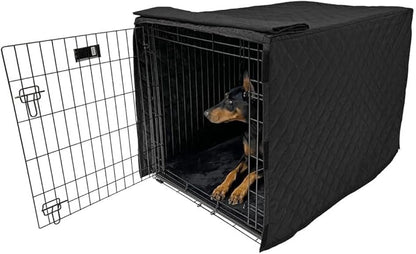 4Knines Dog Crate Cover, Water Resistant Pet Kennel Protector, Quilted (Black, 48)