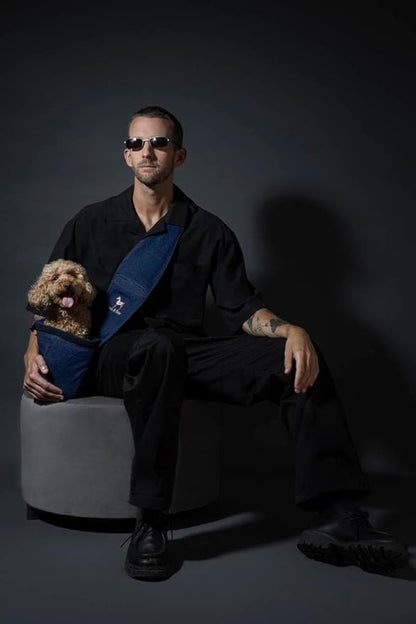 Noah & Paw Dog Sling Carrier for Small Dogs 5-18lb, Dog Sling for Small Dogs and Cats, Dog Carrier with Adjustable Padded Strap, Vegan Denim Lined with Fur, 3X Safety Features, Machine Washable