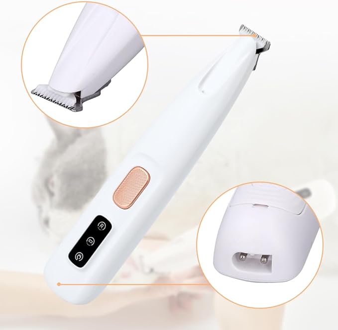 Dog Trimmer, Saffory Paw Trimmer, Saffory Electric Dog Trimmer for Paws, Pet Paws Trimmer with Led Light, Rechargeable Low Noise Pet Trimmer Hair Clipper-1set White with Oil(1)