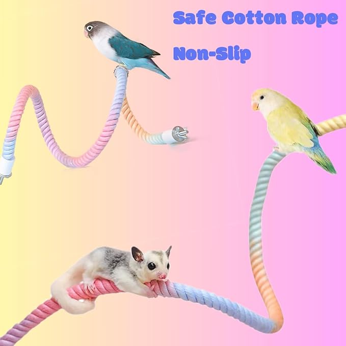 2Pcs Gradient Bird Rope Perch Stand Bird Cage Climbing Rope Toys Accessories of M5*30mm Screw for Cockatiels Lovebird Parakeet Budgies Sugar Gliders Hemp Swing(31.4'' & 14'')