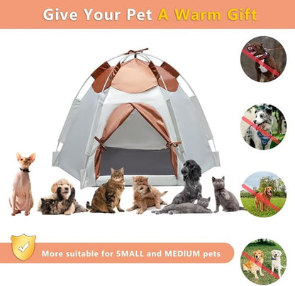 Outdoor Pet Curtain Camping Tent, Pop up Cave Bed for Indoor Cats and Small Dogs, Portable Cat House Dog House, Brown.