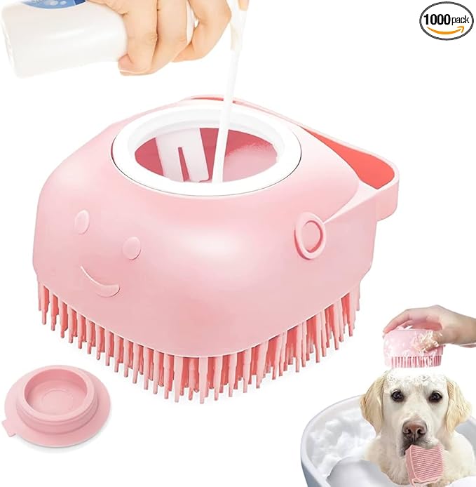 Dropshipping Soft Safe Silicone Pet Bathroom Massage Cleaning Grooming Tools Dog Cat Bath Brush with Shampoo Box (Pink), Small
