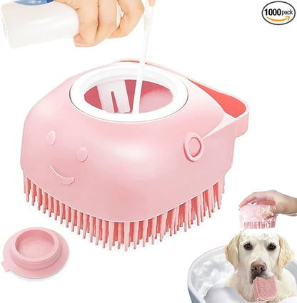 Dropshipping Soft Safe Silicone Pet Bathroom Massage Cleaning Grooming Tools Dog Cat Bath Brush with Shampoo Box (Pink), Small