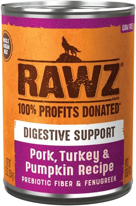 Rawz Natural Pet Food, Digestive Support Canned Dog Food, 12.5 Ounce (Pork/Turkey & Pumpkin) Case of 12 Cans