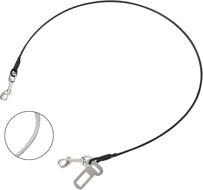 Dog Leash for Car, Stainless Steel Cable Chew Proof Dog Tetherï¼_et Vehicle Restraint Tetherï¼_og Lead with Double Clip Buckle Latch (40 inch)