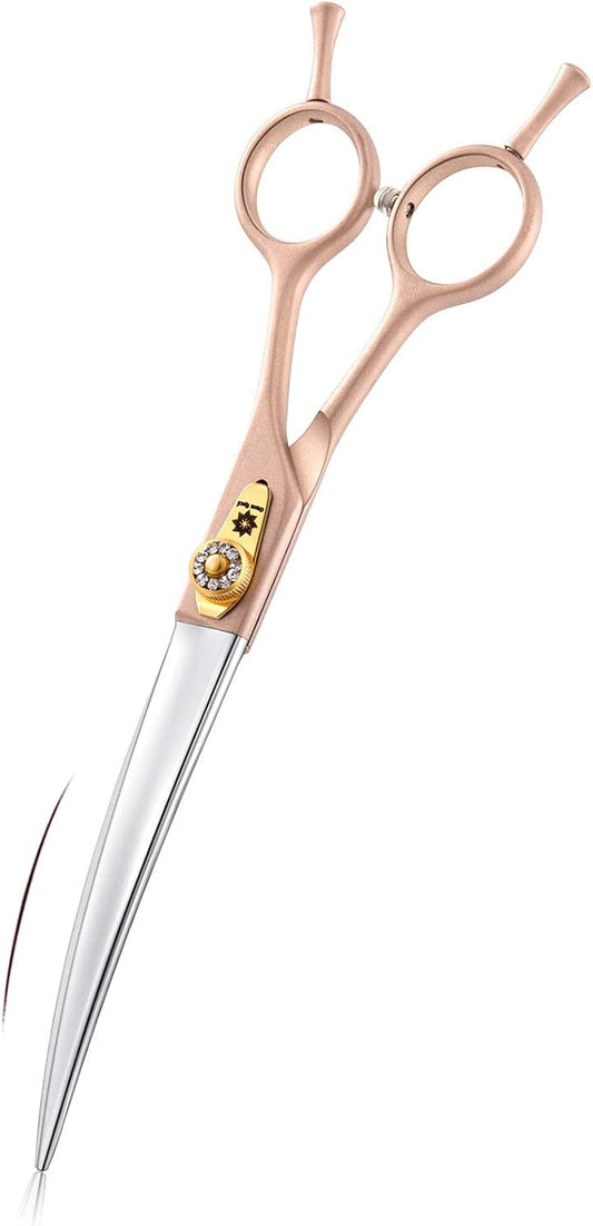 7 Inches Professional Pet Grooming Scissors, 440C Japanese Steel Straight & Curved & Thinning & Chunker Shears/Scissors for Dog Cat and More Pets (7 inch-Curved Scissors)