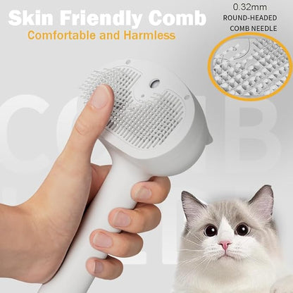 Cat Steam Brush, 4 in 1 Steamy Pet Brush For Cats & Dogs, Spary Cat Brush For Pet Grooming, Cats Dogs Hair Comb With Release Buttom and Water Tank, Cats Dogs Cleaning Brush (White Long Brush)