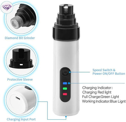 Heusom Silent Groom Pro Nail Grinder, Heusom Dog Nail Trimmer, Rechargeable USB Charging Pet Nail Grinder, 2 Grinding Heads, Electric Dog Nail Clippers Pet Paws Grooming Smoothing Tool