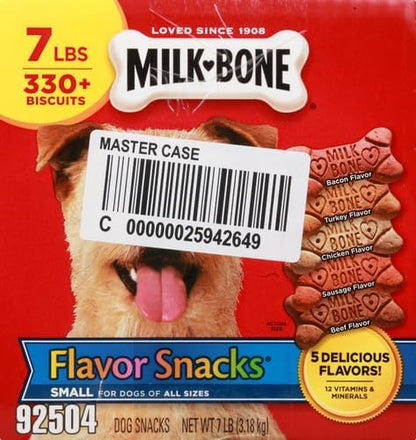 Milk-Bone Flavor Snacks Dog Treats, Small Biscuits, Crunchy Texture Helps Reduce Tartar 14lbs (2 Pack of 7lbs)