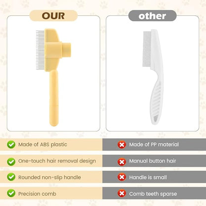 2PCS Pet Hair Removal Comb Flea Comb, Self-Cleaning Stainless Steel Grooming Brush with Release Button for Dogs Cats Short and Long Hair