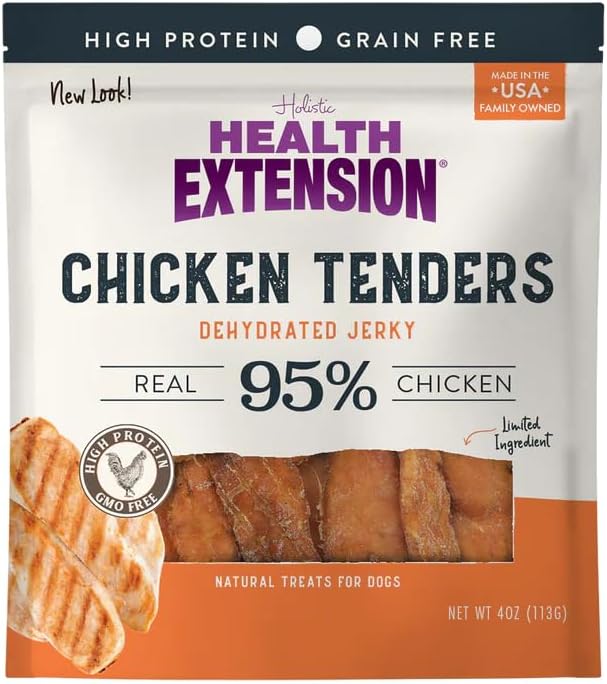 Health Extension Grain-Free Chicken Tenders Dog Treats, 4oz (113g)  Natural, Crispy Gourmet Training Treats for Adult Dogs and Puppies