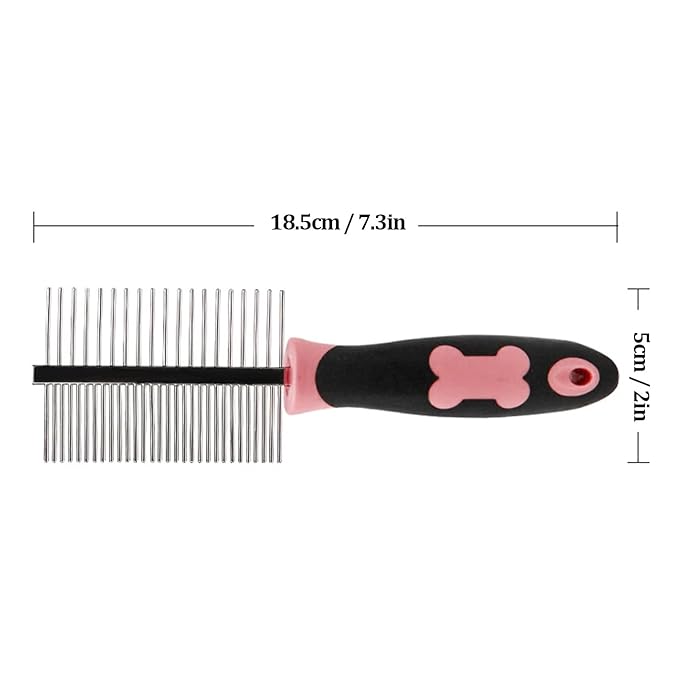 Double-Sided Dog Comb, Pet Detangler Brush for Long & Curly Hair in Dogs & Cats, Dog Grooming Brush Prevents Matted Fur, Dematting Comb for Detangling Matted or Knotted Undercoat Hair (Pink)