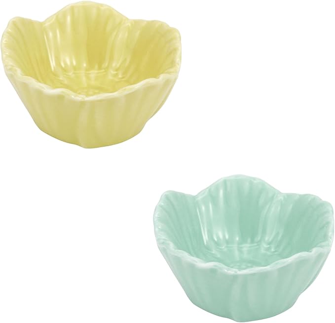 Small Ceramic Hamster Bowl, Easy to Clean Anti Flipping Hamsters Food and Water Bowl, Small Animal Bowls for Dwarf Hamster, Parrots (Yellow+Green, s,2pcs)